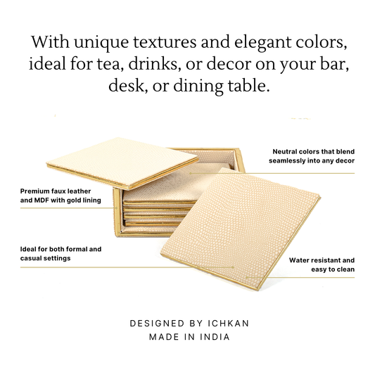 Leatherette Square Coasters Set of 6 | Ivory | Serpentine Ichkan