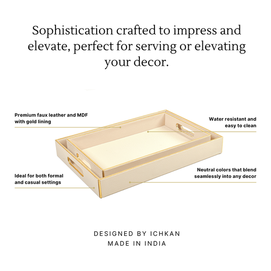 Leatherette Rectangle Serving Tray Set of 2 | Ivory | Serpentine Ichkan