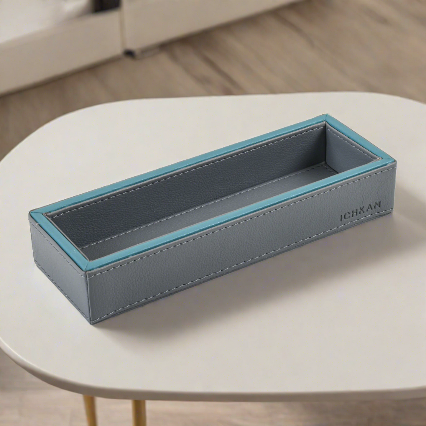 Leatherette Rectangle Long Cutlery Tray | Grey | Axis 2.0 ICHKAN