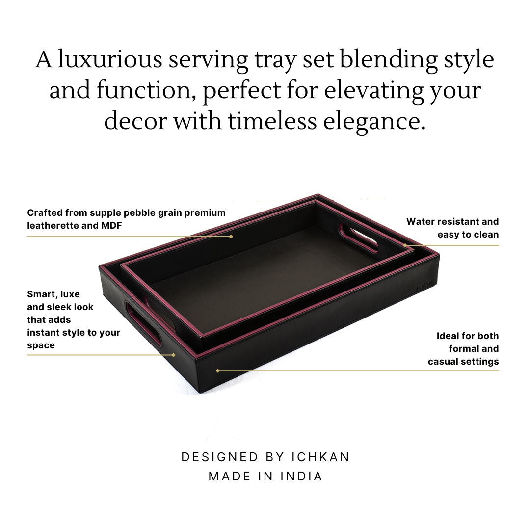 Leatherette Rectangle Serving Tray Set of 2 | Black | Axis 2.0