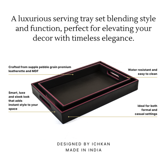 Leatherette Rectangle Serving Tray Set of 2 | Black | Axis 2.0