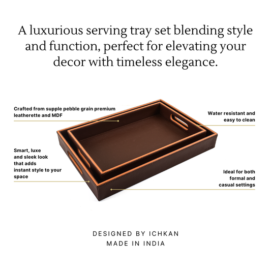 Leatherette Rectangle Serving Tray Set of 2 | Dark Brown | Axis 2.0