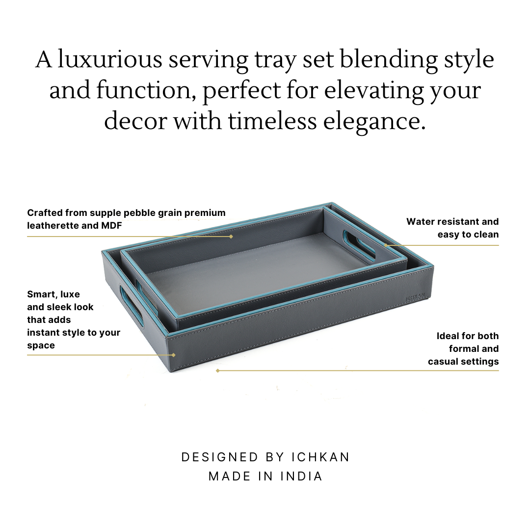 Leatherette Rectangle Serving Tray Set of 2 | Grey | Axis 2.0
