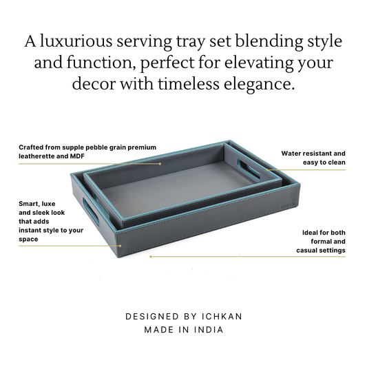 Leatherette Rectangle Serving Tray Set of 2 | Grey | Axis 2.0