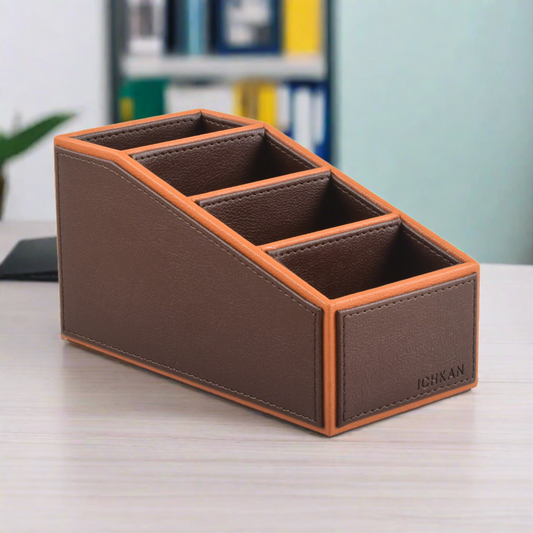 Leatherette Desk/Remote Organiser | Dark Brown | Axis 2.0 ICHKAN