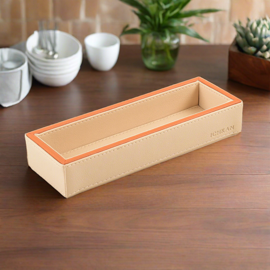 Leatherette Rectangle Long Cutlery Tray | Beige | Axis 2.0 ICHKAN