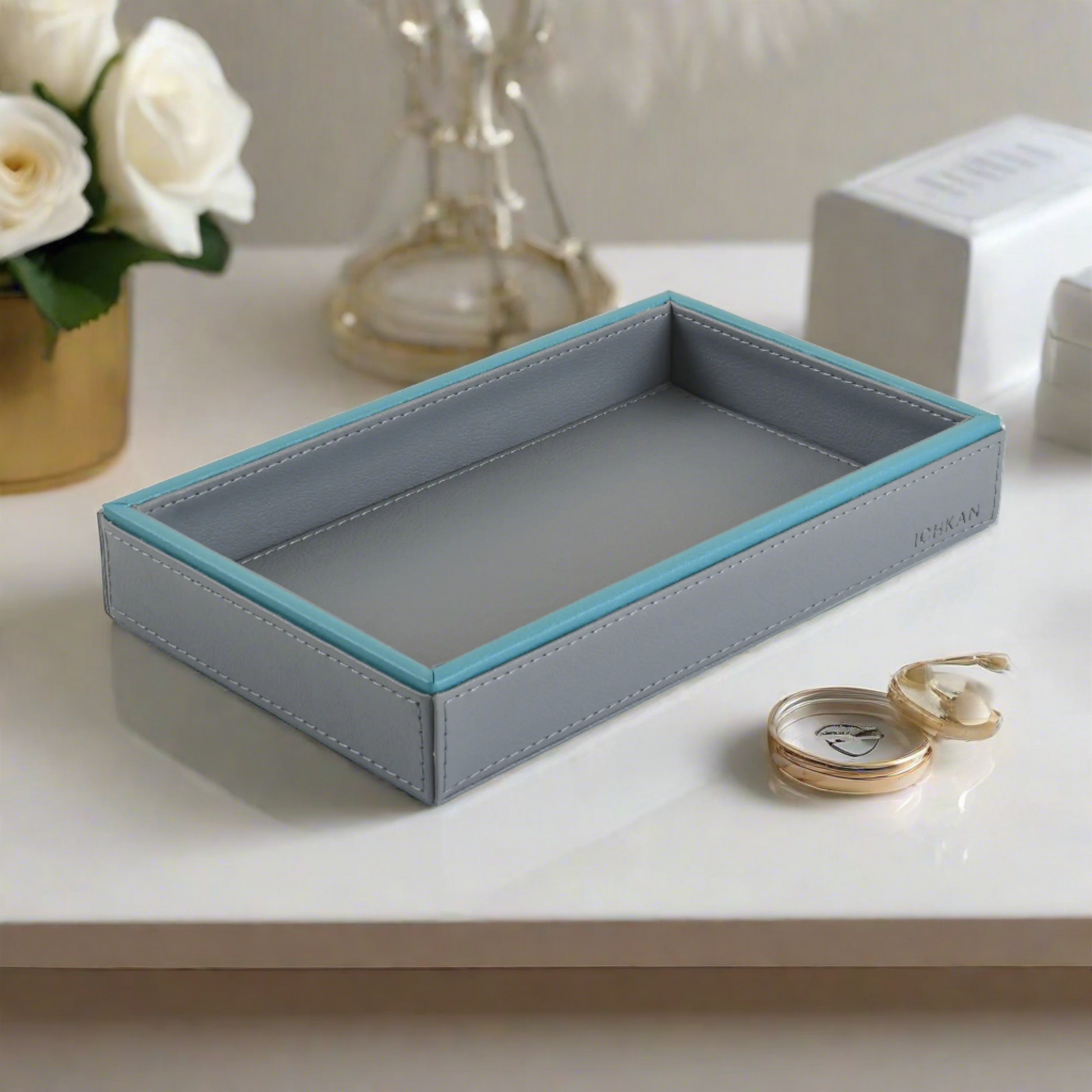 Leatherette Towel/Vanity Tray | Grey | Axis 2.0 ICHKAN