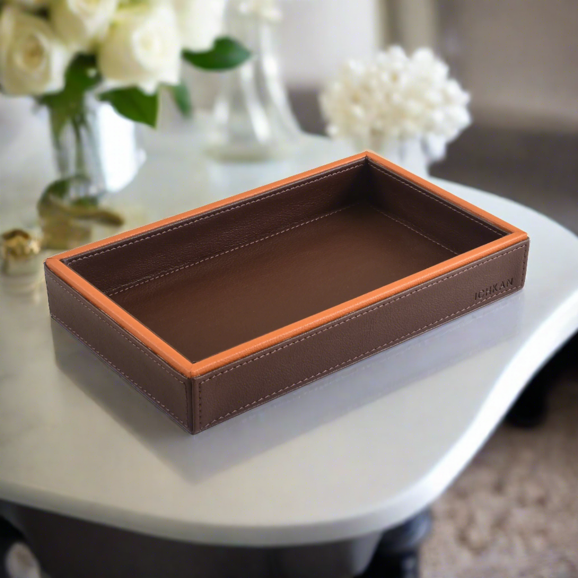 Leatherette Towel/Vanity Tray | Dark Brown | Axis 2.0 ICHKAN