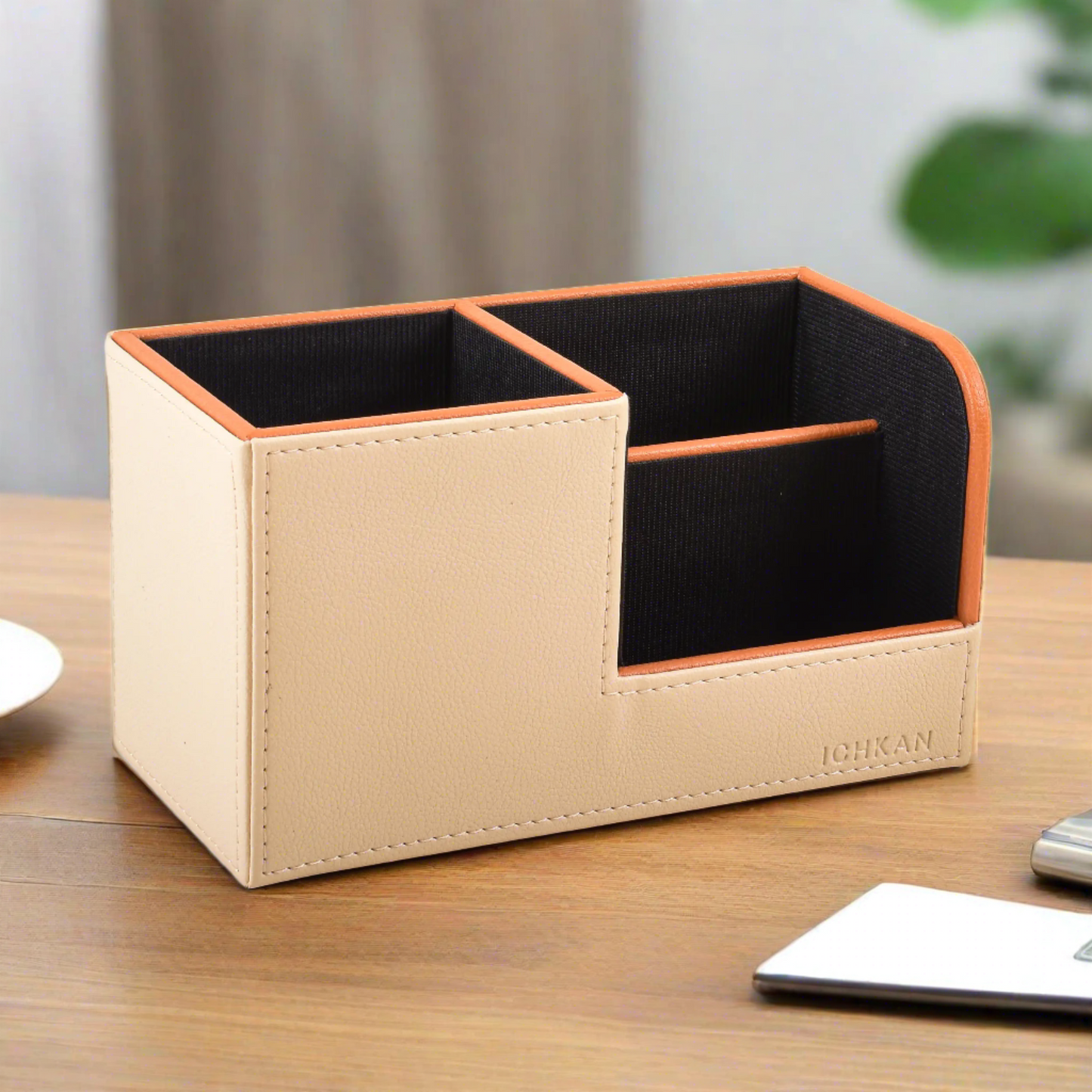 Leatherette Remote/Stationery Holder | Beige | Axis 2.0 ICHKAN