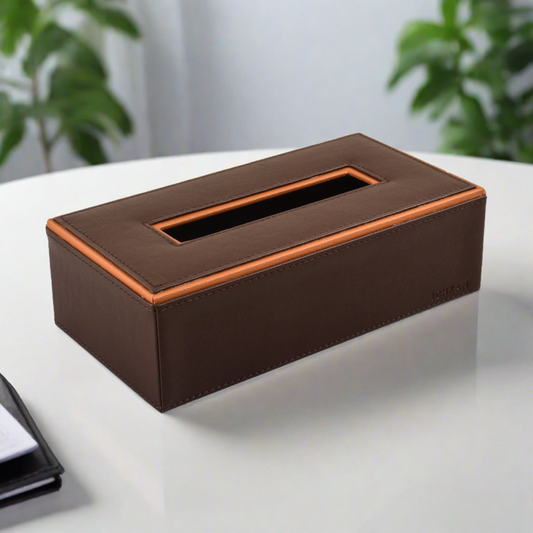Leatherette Rectangle Tissue Box Holder | Dark Brown | Axis 2.0 ICHKAN