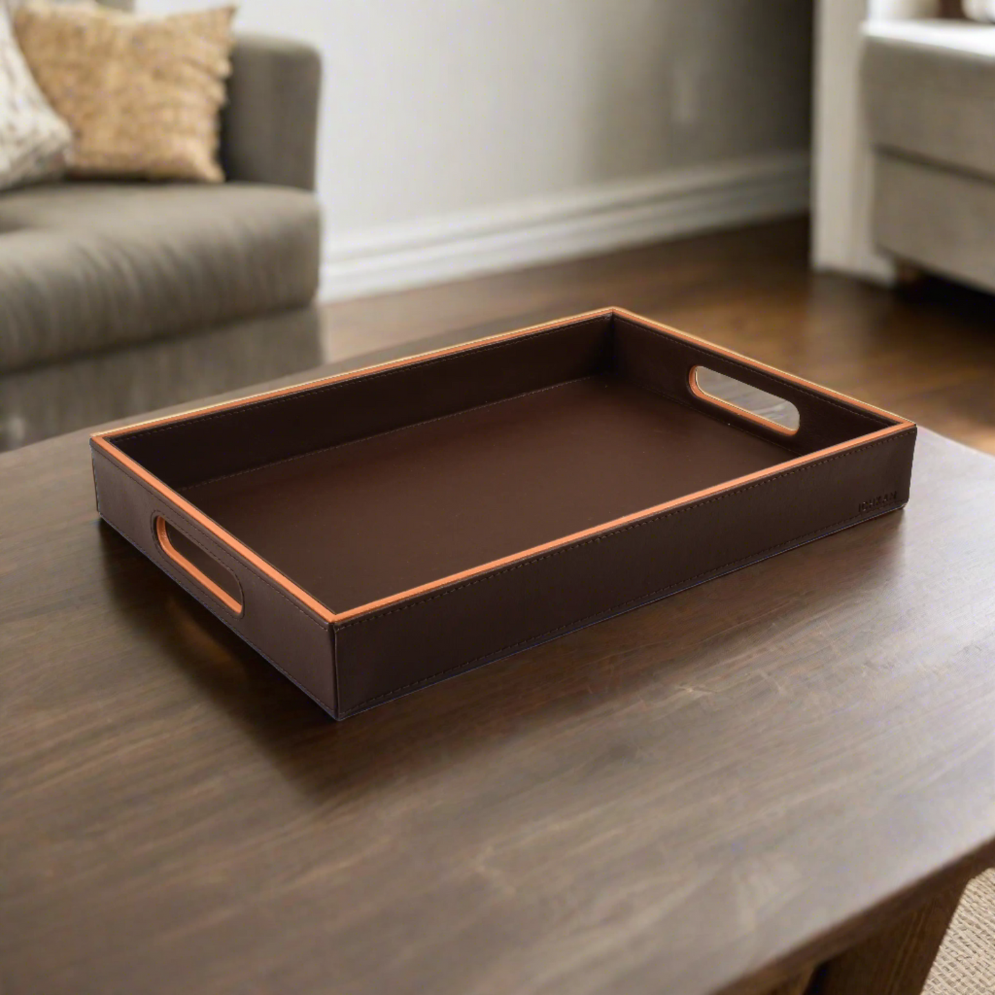 Leatherette Rectangle Serving Tray Large | Dark Brown | Axis 2.0 ICHKAN