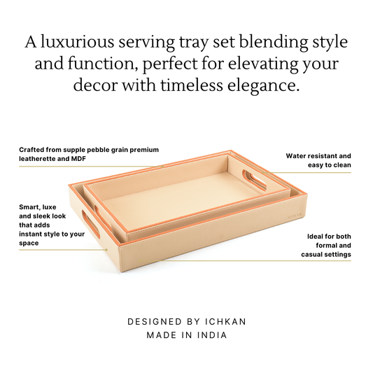 Leatherette Rectangle Serving Tray Set of 2 | Beige | Axis 2.0