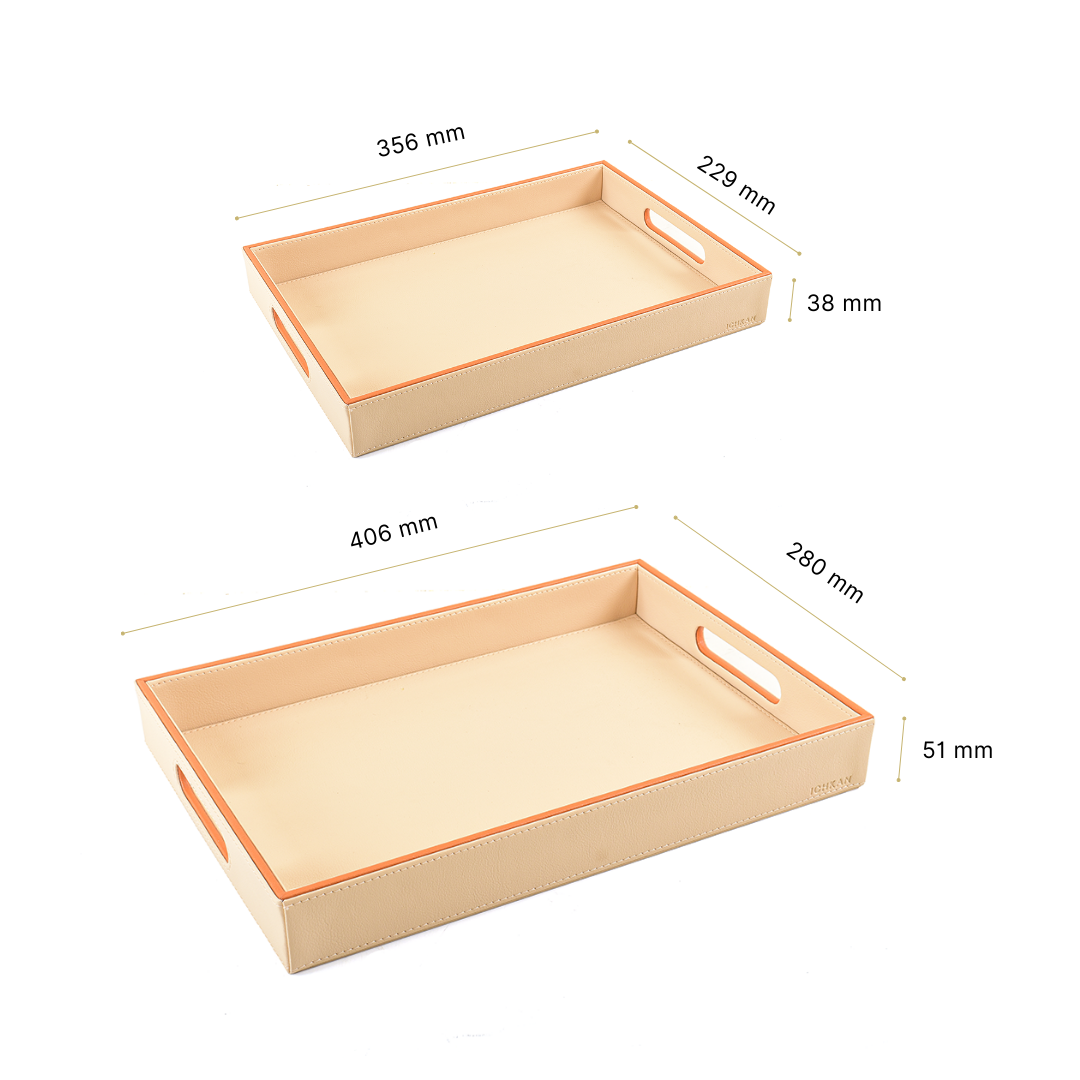 Leatherette Rectangle Serving Tray Set of 2 | Beige | Axis 2.0
