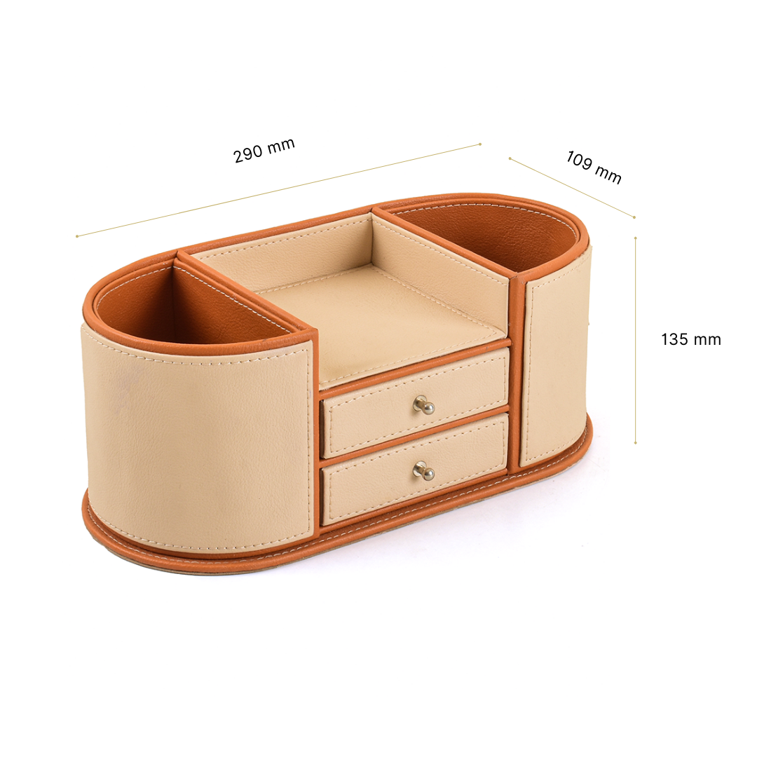 Leatherette Office Table Organiser with Storage Drawers | Beige | Axis 2.0