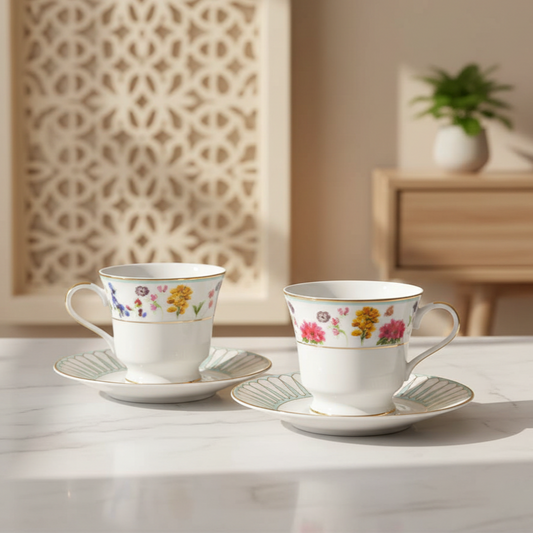 Tea Cup and Saucer Set 12 Pcs Bell Shape | Yellow | Basant ICHKAN by Day To Day