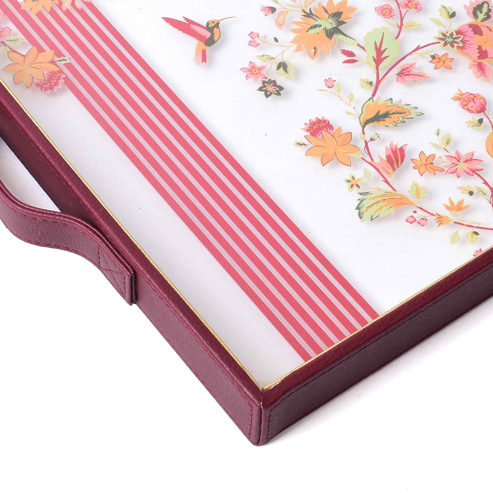 Bloom Print Glass Leatherette Square Tray
