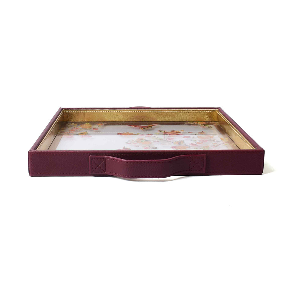 Bloom Print Glass Leatherette Square Tray