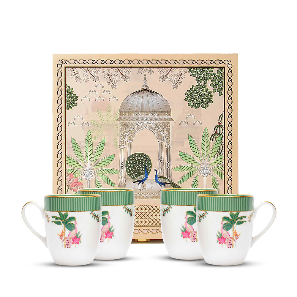 Coupe Coffee Mug Set of 4 - Gift Box | Green | Mayura ICHKAN