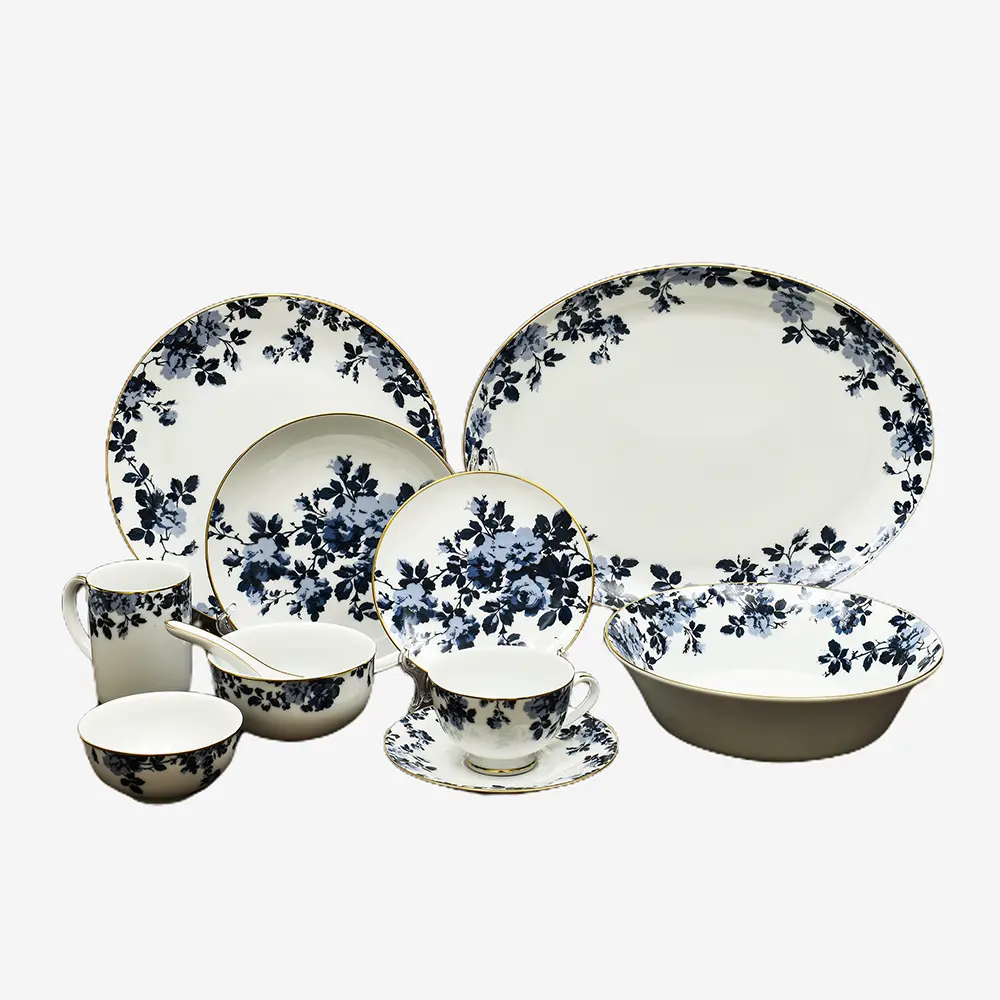 Tea Cup & Saucer 6pc | Blue | Zeneta Leaves ICHKAN
