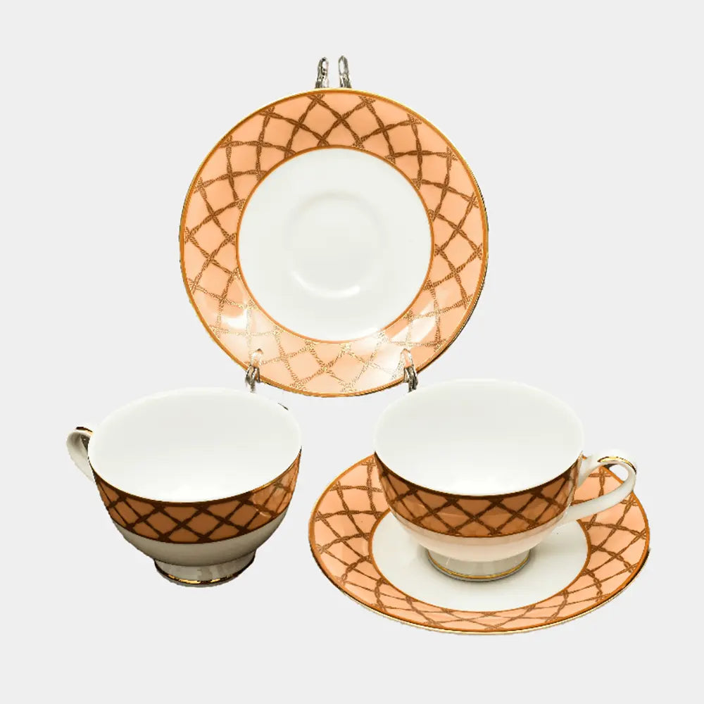 Tea Cup & Saucer 6pc | Peach | Angel Rope ICHKAN