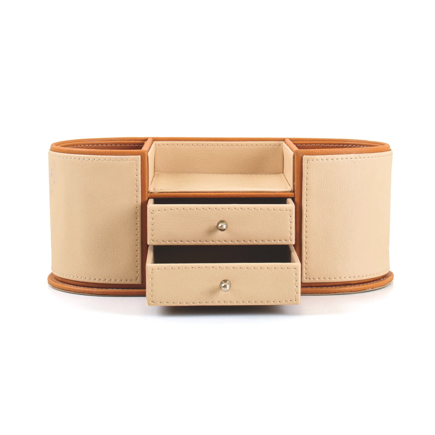 Leatherette Office Table Organiser with Storage Drawers | Beige | Axis 2.0 ICHKAN