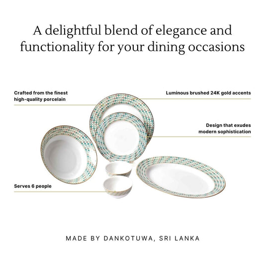 21 pc Dankotuwa Sri Lanka Dinner set | Teal | Christolite ICHKAN