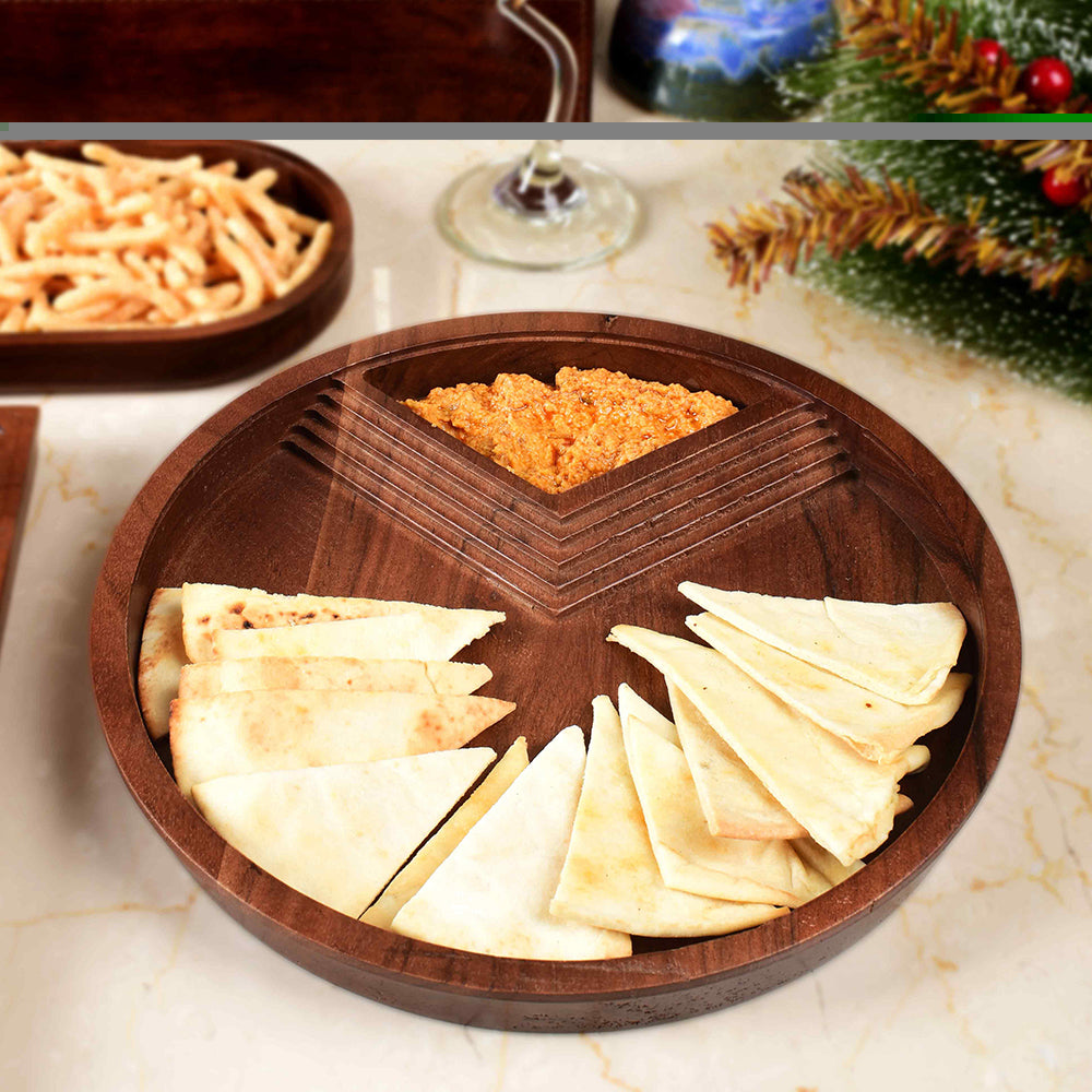 Wooden Disc Platter with Triangular Partition | Brown | Stepwell ICHKAN by Day To Day