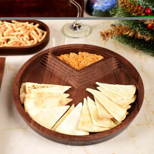 Wooden Disc Platter with Triangular Partition | Brown | Stepwell ICHKAN by Day To Day