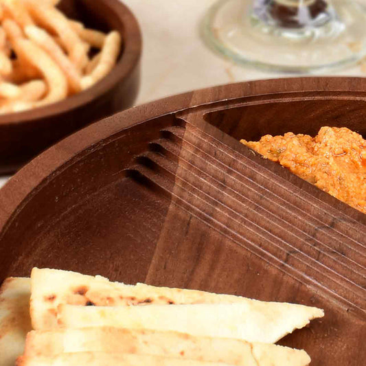 Wooden Disc Platter with Triangular Partition | Brown | Stepwell ICHKAN by Day To Day
