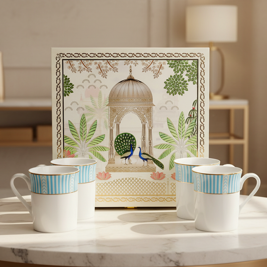 Classic Coffee Mug Set of 4 Gift Box | Stripe Blue | Fete ICHKAN by Day To Day