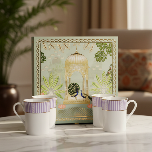 Classic Coffee Mug Set of 4 Gift Box | Stripe Purple | Fete ICHKAN by Day To Day