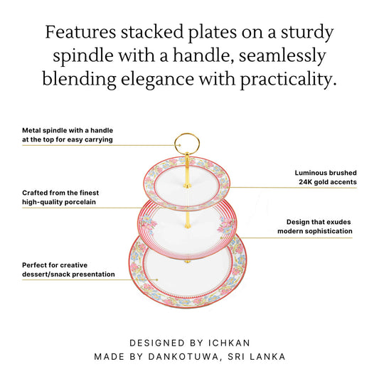 3 Tier Dessert Platter | Red | Floral Crest ICHKAN by Day To Day