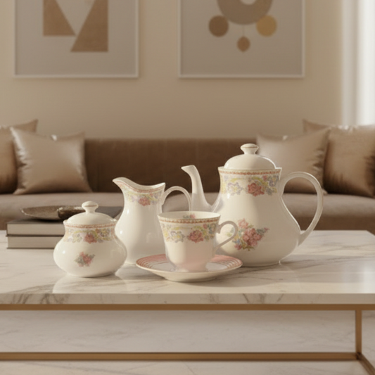 Tea Set 17 Pcs | Red | Floral Crest ICHKAN by Day To Day