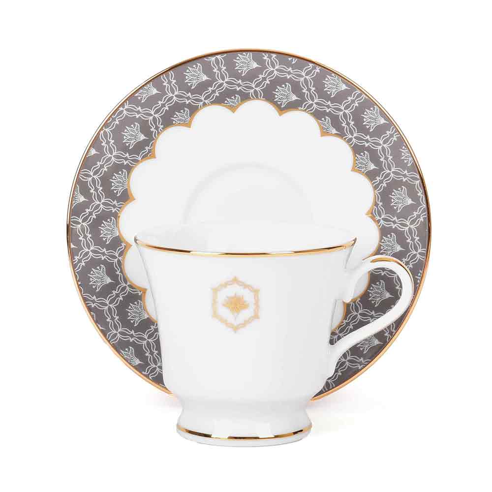 Tea Cup and Saucer Set 12 Pcs Bell Shape | Grey | Grey Legacy ICHKAN by Day To Day