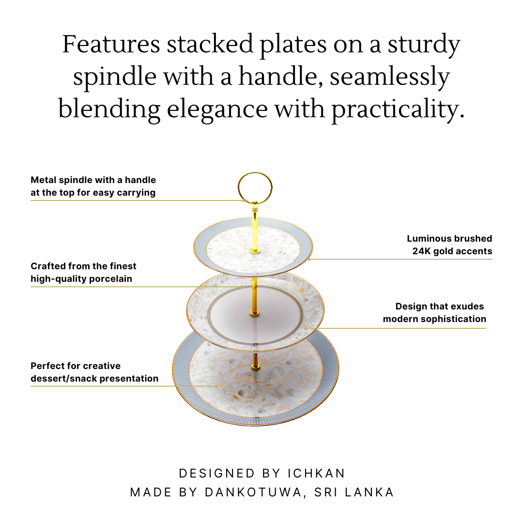 3 Tier Dessert Platter/Cake Stand | Grey | Grey Iris ICHKAN