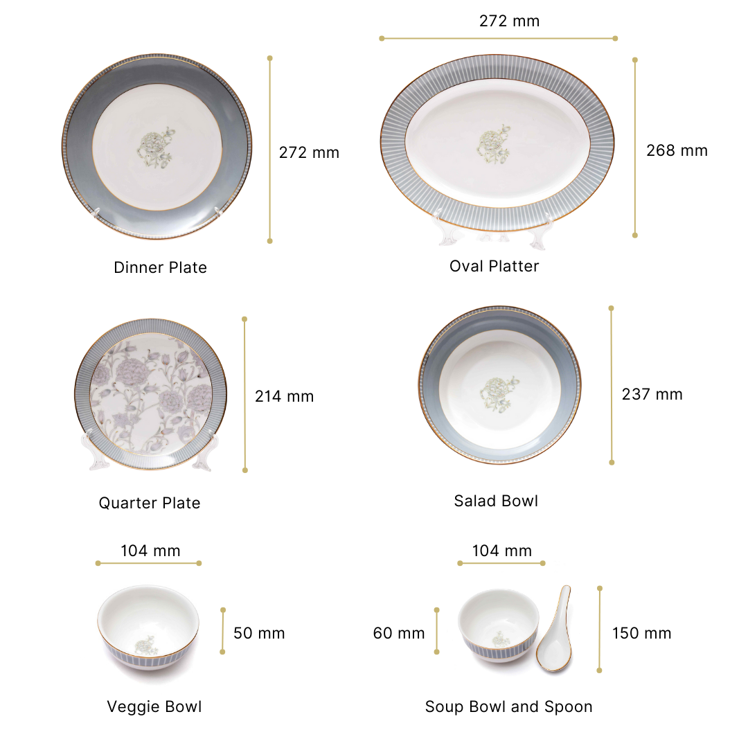 33 pc Dinner set | Grey | Grey Iris ICHKAN
