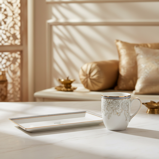 Coffee Mug and Snack Platter Combo - Gift Box | Grey | Grey Iris ICHKAN