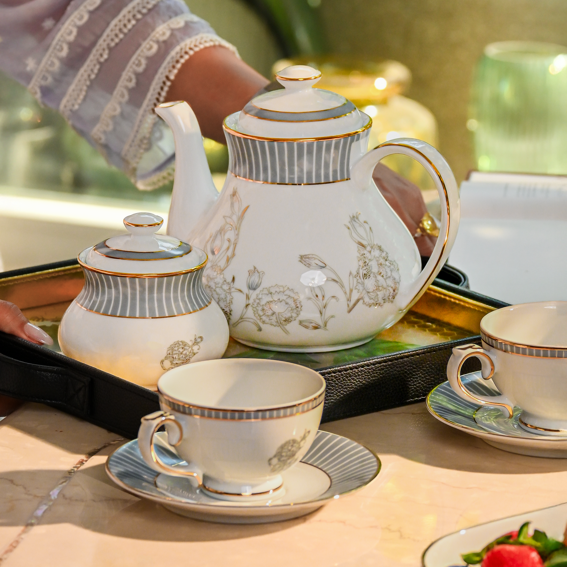 Tea Set 17 Pcs | Grey | Grey Iris ICHKAN