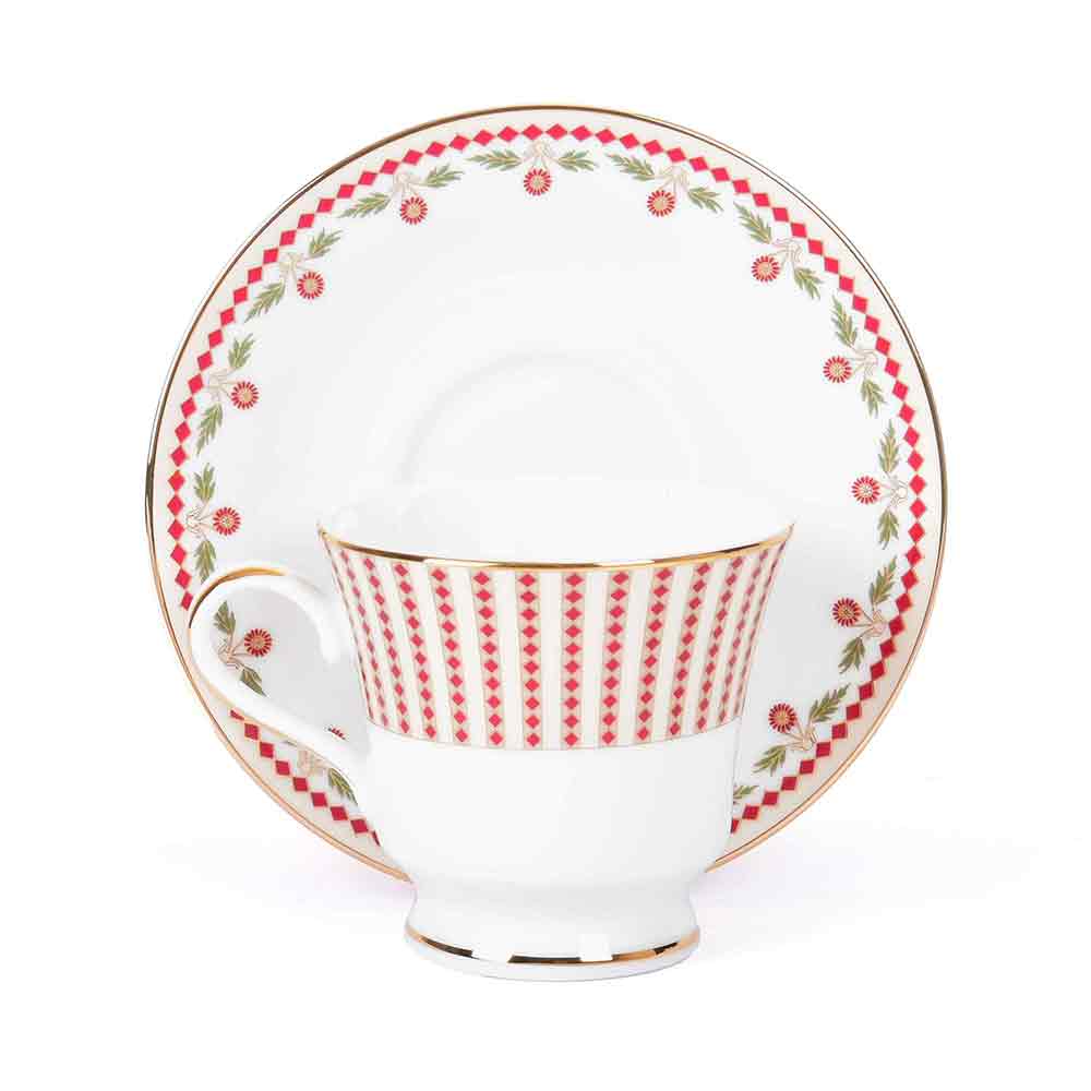 Tea Cup and Saucer Set 12 Pcs Bell Shape | Red | Kokanadam ICHKAN by Day To Day