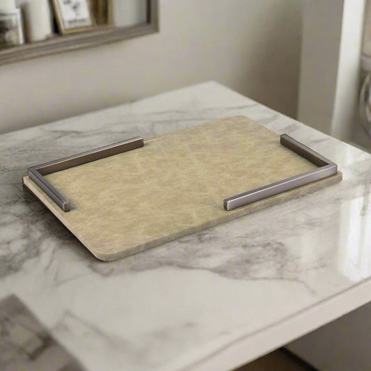 Metal Leatherette Serving Platter | Beige | Luxe ICHKAN by Day To Day
