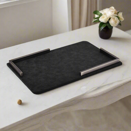 Metal Leatherette Serving Platter | Black | Luxe ICHKAN by Day To Day