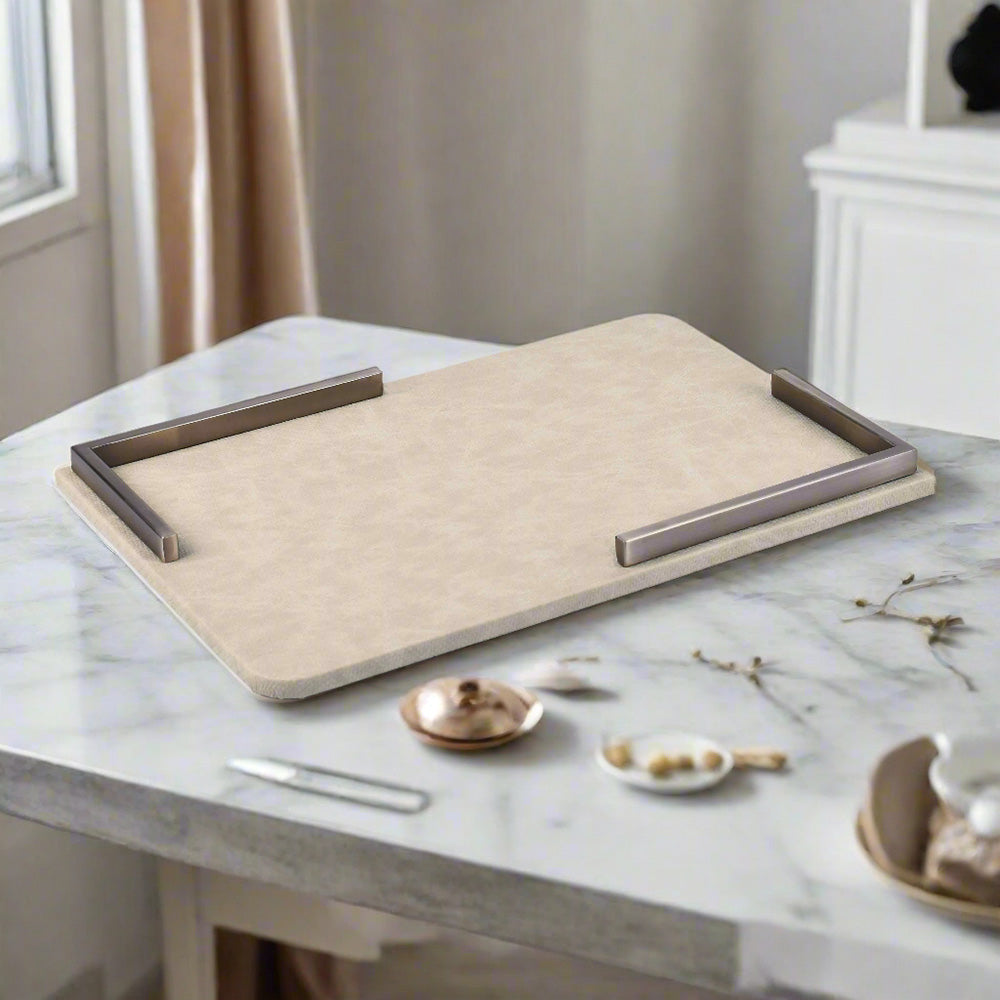 Metal Leatherette Serving Platter | Ivory | Luxe ICHKAN by Day To Day