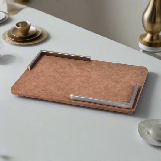 Metal Leatherette Serving Platter | Tan | Luxe ICHKAN by Day To Day