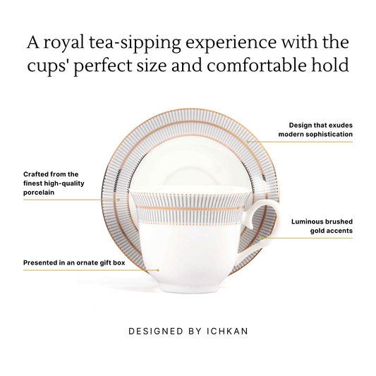 Tea Cup and Saucer Set 12 Pcs | Monarchy Grey | Ichkan Roots