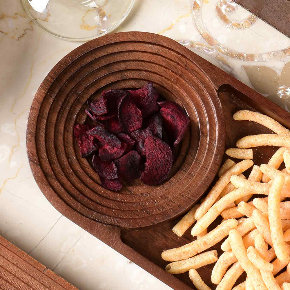 Wooden Round Edge Platter with Partition | Brown | Stepwell ICHKAN by Day To Day