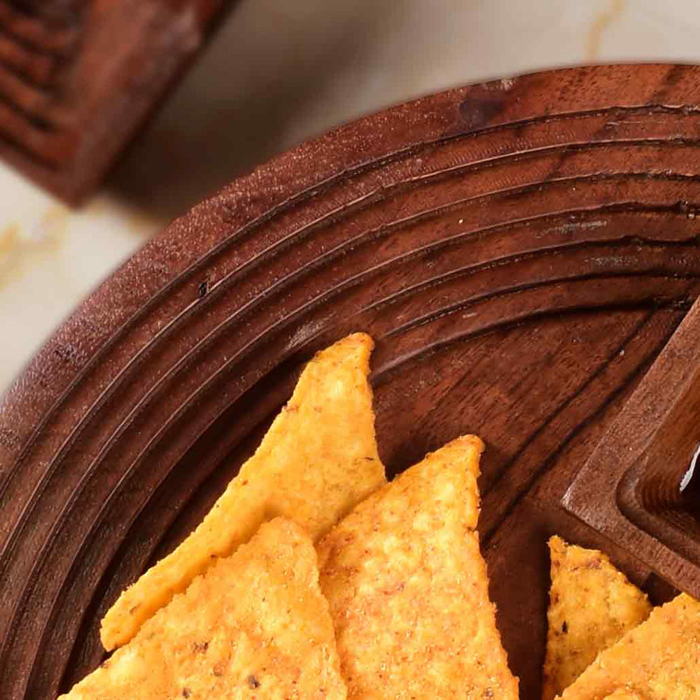 Wooden Round Platter with Square Dip Bowl | Brown | Stepwell ICHKAN by Day To Day