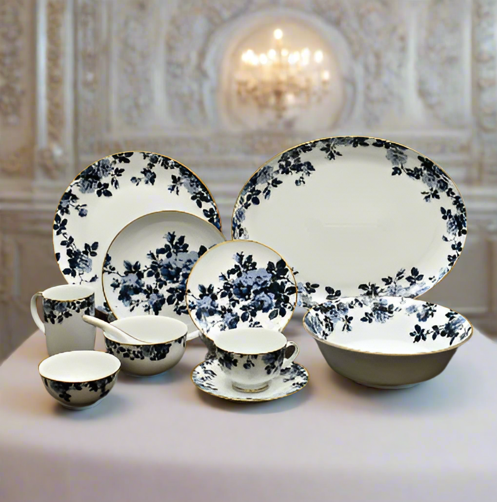 21 pc Dankotuwa Sri Lanka Dinner set | Blue | Zeneta Leaves ICHKAN