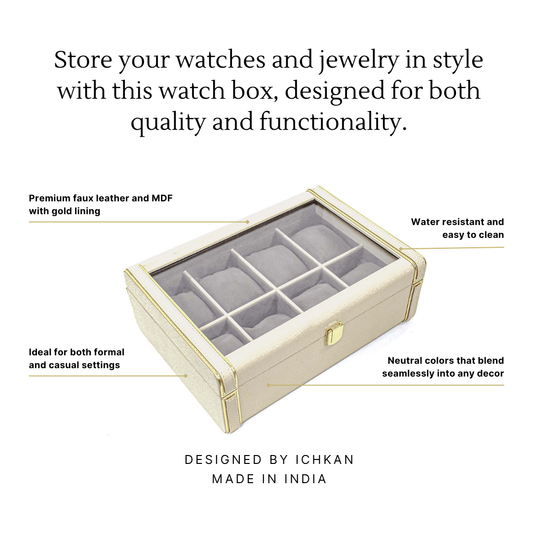 Leatherette Watch Storage and Organiser Box 8 Partition | Ivory | Serpentine Ichkan