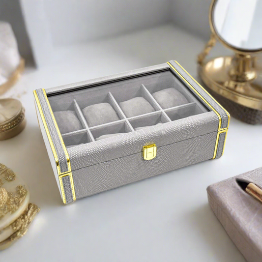 Leatherette Watch Storage and Organiser Box 8 Partition | Grey | Serpentine Ichkan