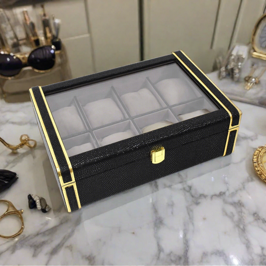 Leatherette Watch Storage and Organiser Box 8 Partition | Black | Serpentine Ichkan